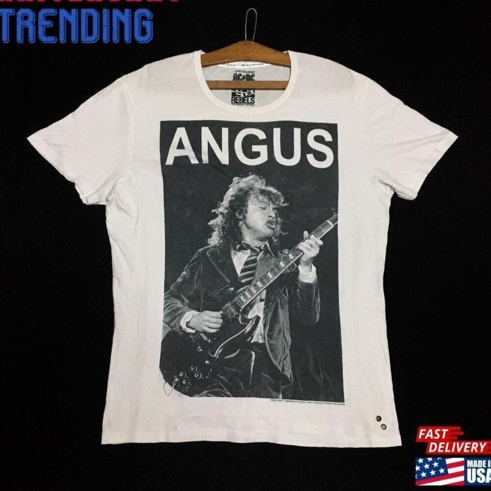 Rare Angus Young ACDC Band Rock Music Retro Graphic Unisex T-Shirt 91